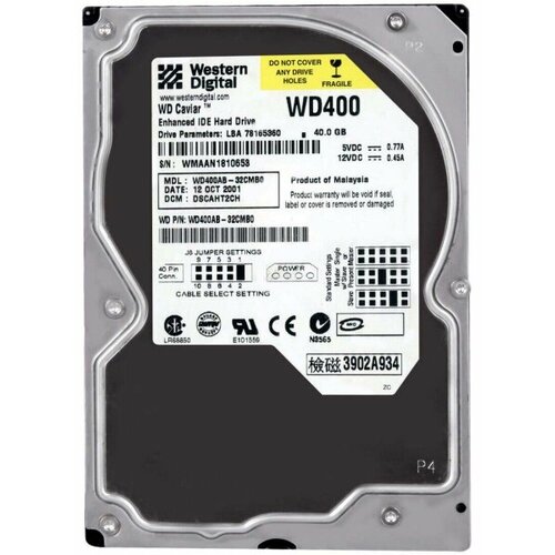 Жесткий диск Western Digital WD400AB 40Gb 5400 IDE 35 HDD 281000₽