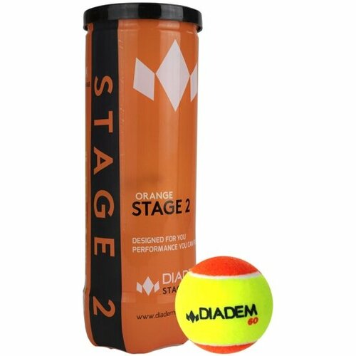 Мячи для большого тенниса Diadem детский Stage 2 Orange Ball, BALL-CASE-OR, уп. 3 шт, фетр, оранжевый теннисные мячи tourspin orange x3