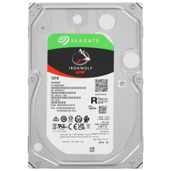 Жесткий диск 3.5" Seagate IronWolf 10 ТБ, SATA III, 256 Mb, 7200rpm (ST10000VN000)