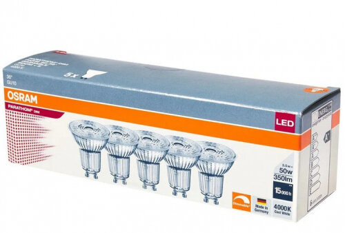 Светодиодная лампа Ledvance-osram OSRAM 1-PARATHOM PAR16 50 36° 5,5W/940 DIM 230V GU10 4000 К ( упак 5 ламп )