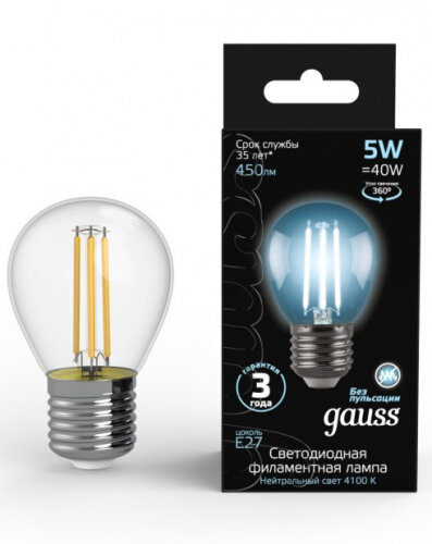 Светодиодная лампа Gauss LED Filament Globe E27 5W 4100K (упаковка 10 шт)