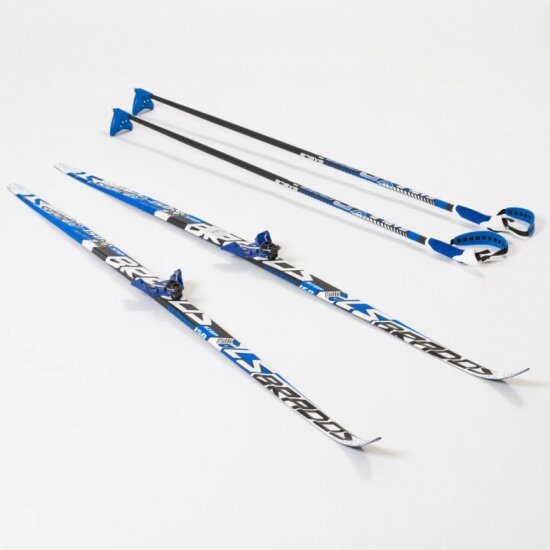 фото Лыжный комплект STC с креплениями 75 мм с палками 150 WAX Brados LS Blue