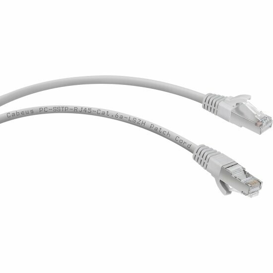 Патч-корд Cabeus S/FTP PC-SSTP-RJ45-Cat.6a-0.5m-LSZH категория 6а (10G), 2xRJ45/8p8c, экранированный, серый, LSZH, 0.5м