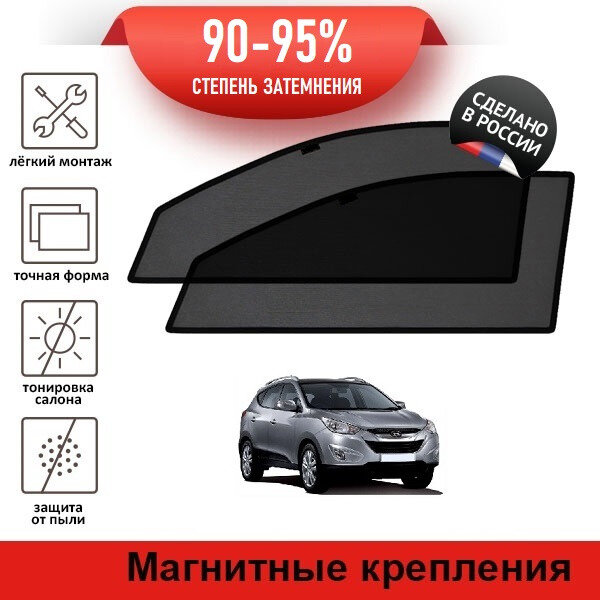 Каркасные шторки LATONIK PREMIUM на Hyundai Tucson 2 (2009-2015) на передние двери на магнитах с затемнением 90-95%