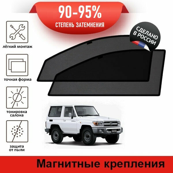 Каркасные шторки LATONIK PREMIUM на Toyota Land Cruiser 70 (2007-н. в.) джип 3d на передние двери на магнитах с затемнением 90-95%