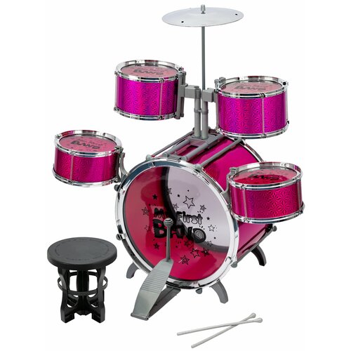 Детская барабанная установка красная со стульчиком (4008Е3)