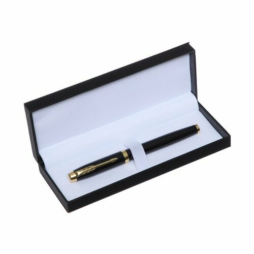 Ручка подарочная роллер, в кожзам футляре, корпус черный, золото