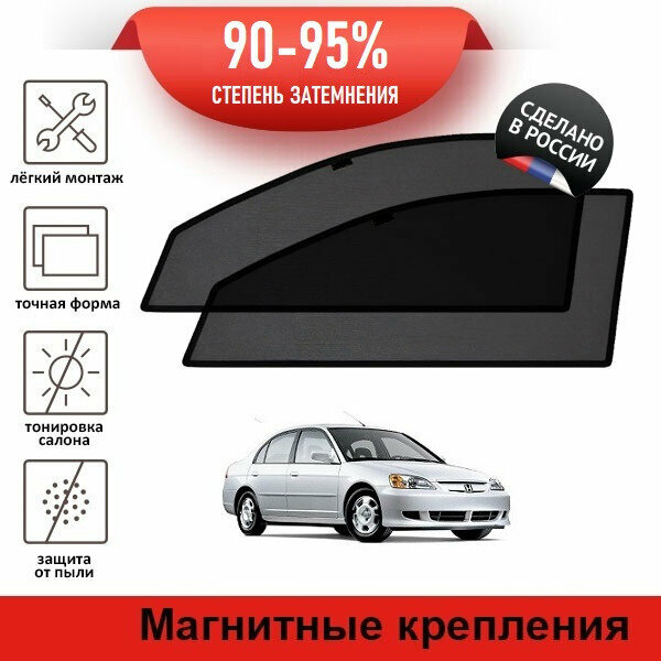 Каркасные шторки LATONIK PREMIUM на Honda Civic Ferio (2000-2005) седан на передние двери на магнитах с затемнением 90-95%