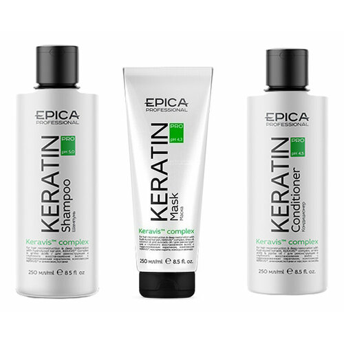 Набор для волос восстанавливающий Epica Professional Keratin Pro (шампунь 300мл, кондиционер 300мл, маска 250мл) 3 шт