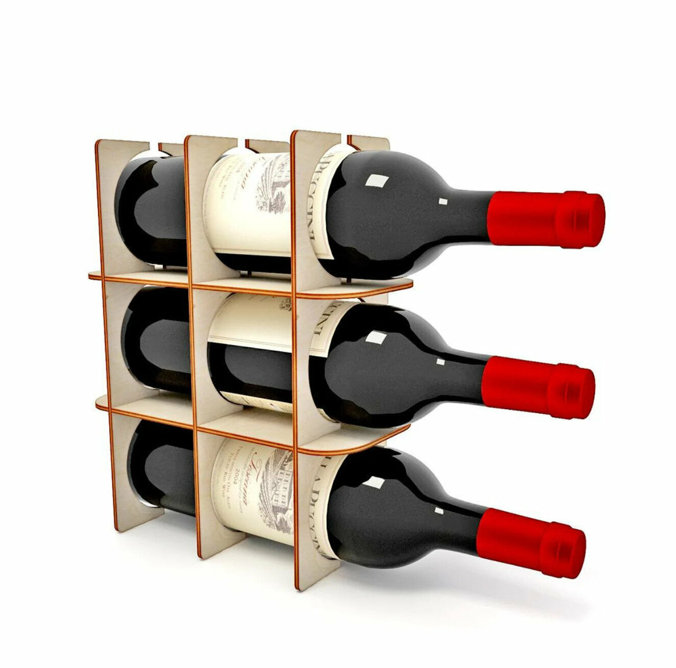 Подставка трехэтажная для стеклянных буылок из дерева, цвет бежевый