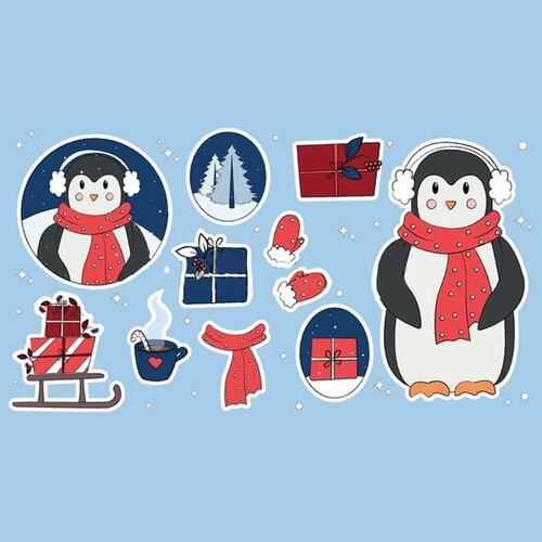 Наклейки стикеры Новогодний пингвин наклейки стикеры новогодний одинокий мышонок