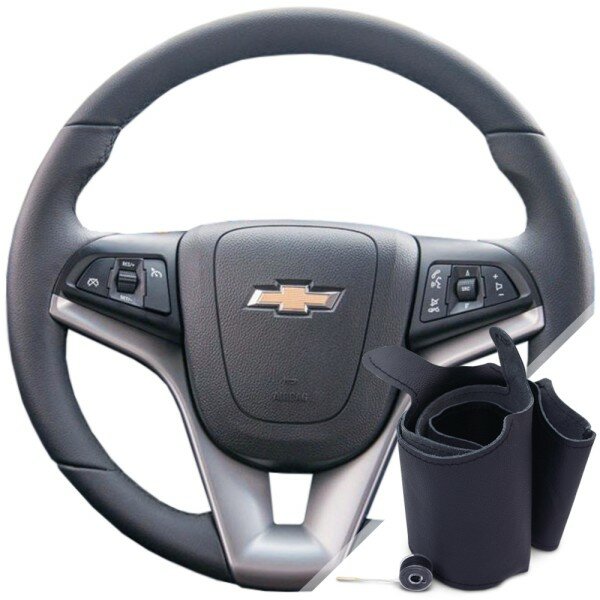 Оплетка на руль из натуральной кожи Chevrolet Aveo II 2011-15 г. в. (для замены штатной кожи черная) #0337