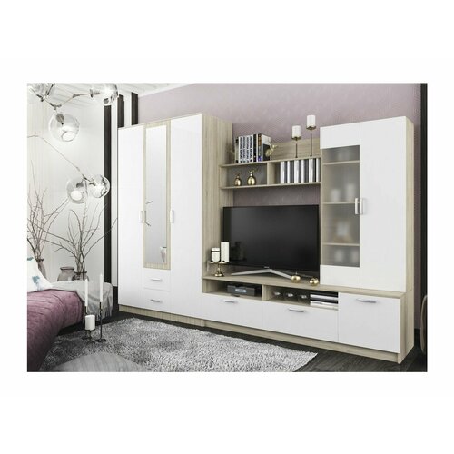 Модульная гостиная Софи композиция 1 Белый глянец Дуб Сонома 35310₽