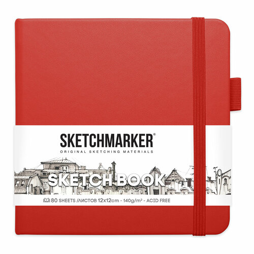 SKETCHMARKER Блокнот для зарисовок 140 г/м2 A5- 12 х 12 см твердый переплет 80 л. 2314202SM красный