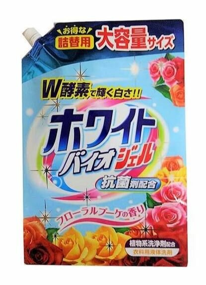 фото Гель для белого белья с отбеливателем Nihon Detergent White Bio цветочный аромат в мягкой упаковке 1220 мл