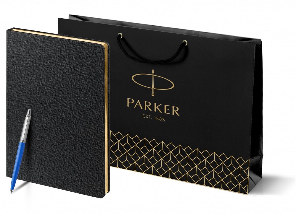 Подарочный набор: Шариковая ручка Parker Jotter ORIGINALS BLUE CT, стержень: Mblue и Ежедневник недатированный черный с золотистым с