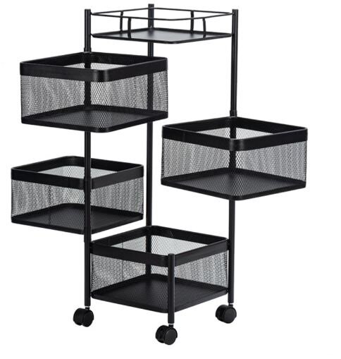 фото Этажерка металлическая 4-х ярусная 30*30*77 см, квадрат на колесах, поворотная, черный. Baizheng