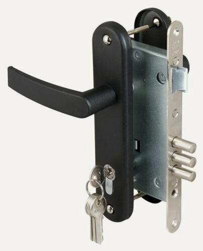 Изображение товара Замок врезной цилиндровый с защёлкой в комплекте с ручкой Сам ЗВ4-3 (черный муар), 5 кл. /78401/