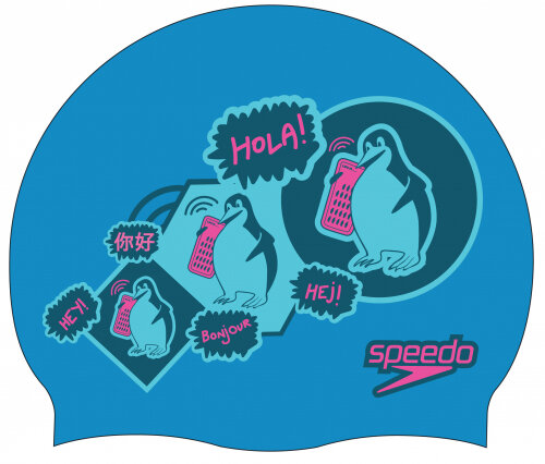 Шапочка для плавания Speedo SLOGAN PRT CAP AU BLUE/PINK, синий/розовый