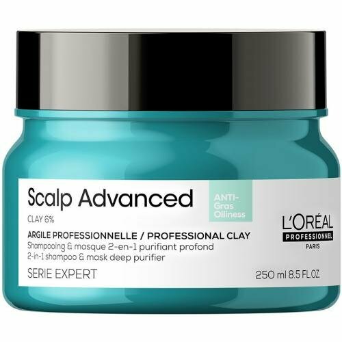 Шампунь-маска для волос очищающий L'Oreal Professional Scalp Advanced Anti-Gras Oiliness с глиной для глубокого очищения жирной кожи головы 250 мл l oreal professionnel профессиональный очищающий шампунь для всех типов кудрявых волос 300 мл l oreal professionnel serie expert