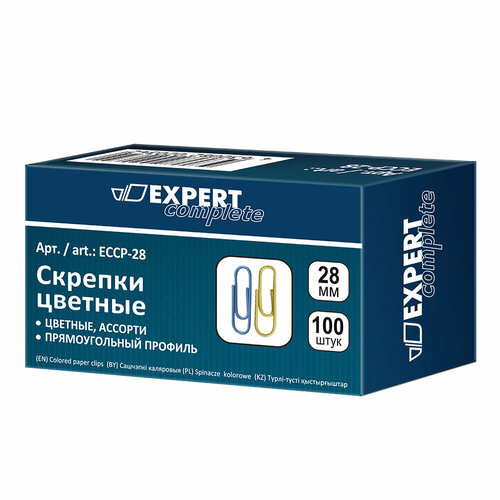 фото Expert complete скрепки цветные eccp-28 28 мм 100 шт. ассорти