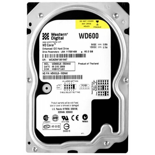 Жесткий диск Western Digital WD600LB 60Gb 7200 IDE 3.5 HDD жесткий диск western digital wd600lb 60gb 7200 ide 3 5 hdd