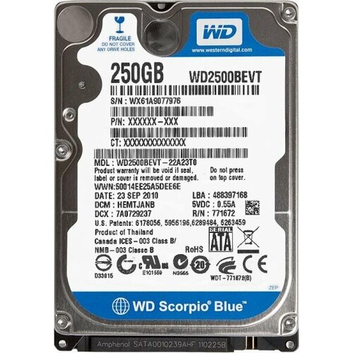 Жесткий диск Western Digital WD2500BEVT 250Gb 5400 SATAII 25 HDD 3650₽