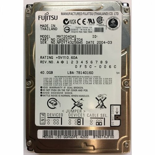 Жесткий диск Fujitsu MHT2040AS 40Gb 4200 IDE 2,5 HDD жесткий диск fujitsu mhv2040at 40gb 4200 ide 2 5 hdd