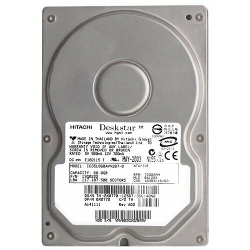 Жесткий диск Dell 0X0770 60Gb IDE 3,5 HDD жесткий диск 60gb smartbuy s11 sb060gb 25sat3