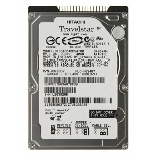 Жесткий диск Hitachi HTS548040M9AT00 40Gb 5400 IDE 25 HDD 701000₽