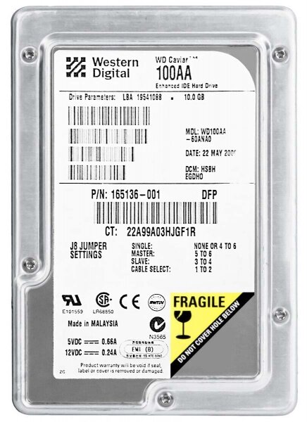 Жесткий диск Western Digital WD100AA 10Gb 5400 IDE 3.5" HDD