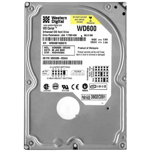 Жесткий диск Western Digital WD600BB 60Gb 7200 IDE 3.5 HDD жесткий диск western digital wd600lb 60gb 7200 ide 3 5 hdd