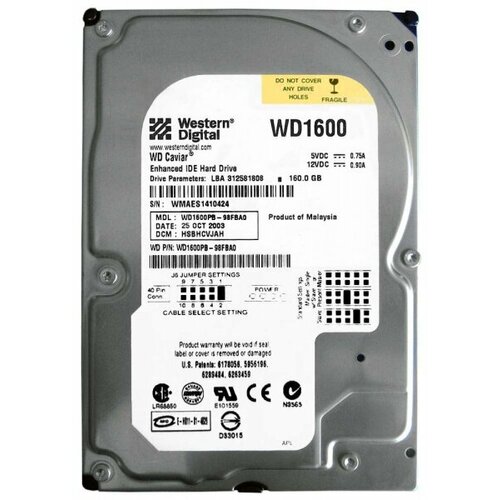 Жесткий диск Western Digital WD1600PB 160Gb 7200 IDE 3.5 HDD жесткий диск western digital wd100bb 10gb 7200 ide 3 5 hdd