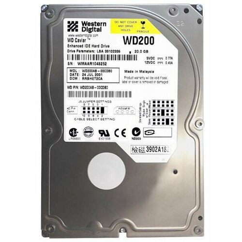 Жесткий диск Western Digital WD200AB 20Gb 5400 IDE 3.5 HDD жесткий диск western digital x7571 40gb 5400 ide 2 5 hdd