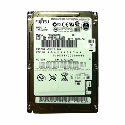 Жесткий диск Fujitsu CA06531-B212000B 60Gb 5400 IDE 2,5 HDD жесткий диск fujitsu mhv2060as 60gb 5400 ide 2 5 hdd