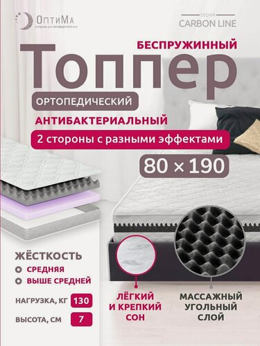 Изображение товара Топпер матрас 80х190 см, ОптиМа, Ортопедический, Беспружинный, высота 7 см, с массажным эффектом