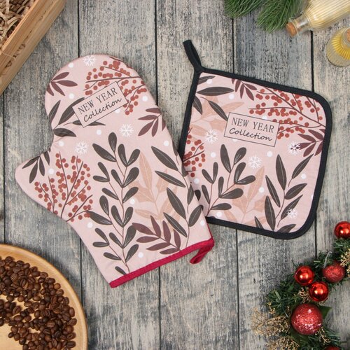 Набор кух Этель Новогодние украшения прихватка 19х19 см варежка-прихватка 20х28 см 100 478₽