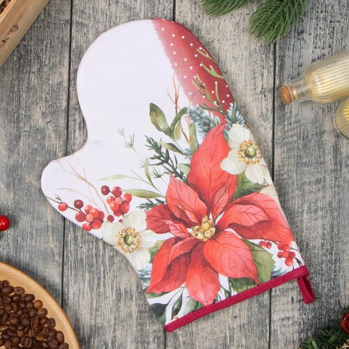 Варежка-прихватка Этель Пуансеттия 20х28 см 100 хл ватин 250 гм2 405₽