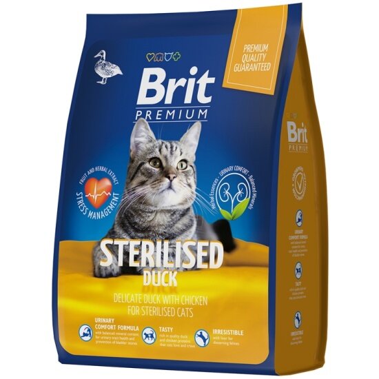 Корм для взрослых стерилизованных кошек Brit Premium Cat Duck & Chicken с уткой и курицей 8 кг