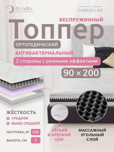 Изображение товара Топпер матрас 90х200 см, ОптиМа, Ортопедический, Беспружинный, высота 7 см, с массажным эффектом