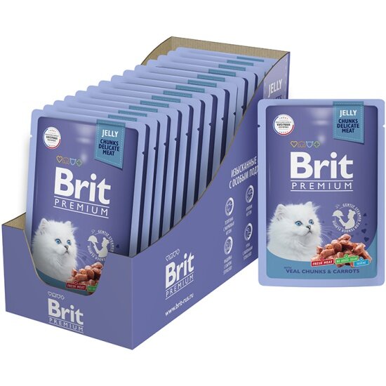 Корм для котят Brit Premium Телятина с Морковью в желе 14шт.*85г