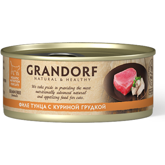 Корм влажный Grandorf для кошек филе тунца с куриной грудкой, 6шт х 70г