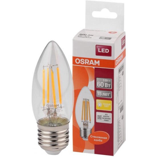 Светодиодная лампа Ledvance-osram FIL LSCL B60 5W/827 230V CL E27 600lm FILLED OSRAM