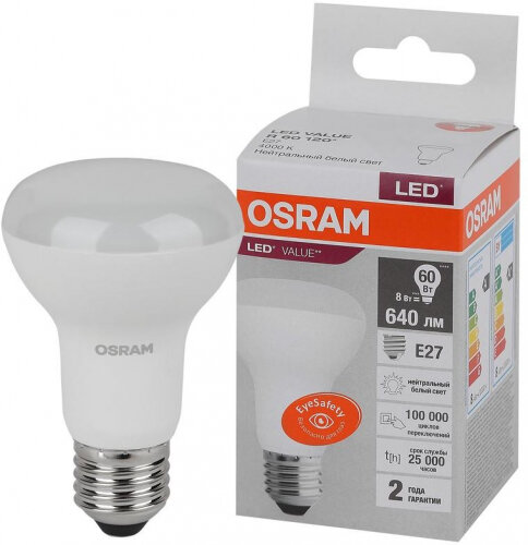 Светодиодная лампа LEDVANCE-OSRAM OSRAM LV R63 60 8SW/840 230VFR E27 640lm