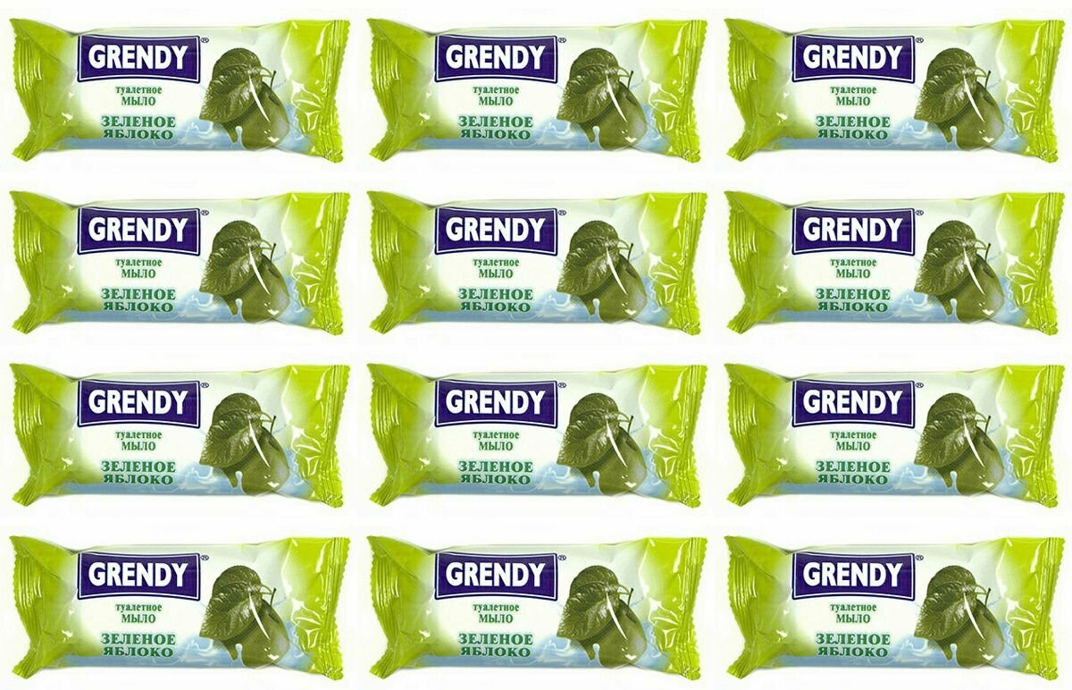фото Grendy Мыло туалетное Зеленое яблоко, 75 г, 12 шт