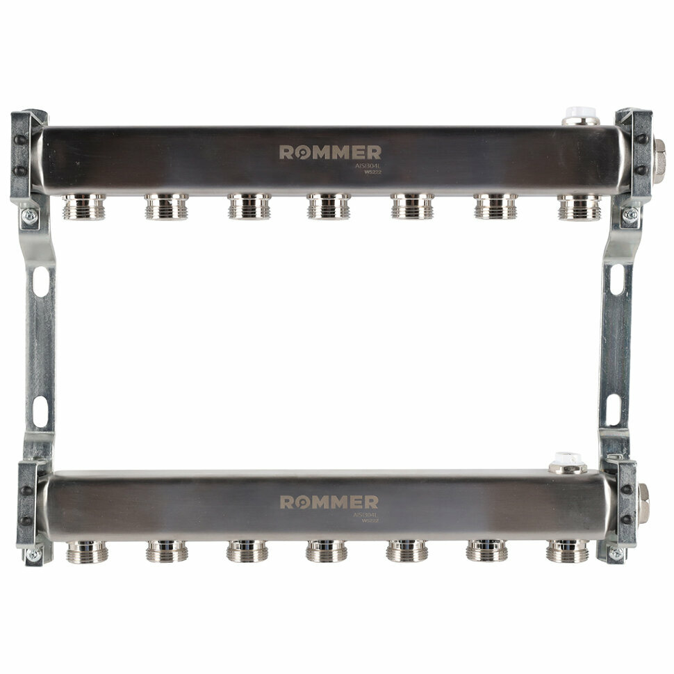 фото Коллектор из нержавеющей стали для радиаторной разводки 7 выходов ROMMER (RMS-4401-000007)