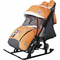 Санки-коляска GALAXY SNOW Galaxy kids 1-1 plus, оранжевый пингвин