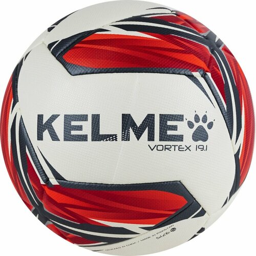 Мяч футбольный KELME Vortex 19.1, арт. 9896133-107, размер 5, 10 панелей, ПУ, гибр. сшивка, белый-красный