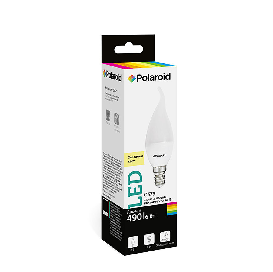 Светодиодная лампа Polaroid 220V C37S 6W 4000K E14 490lm