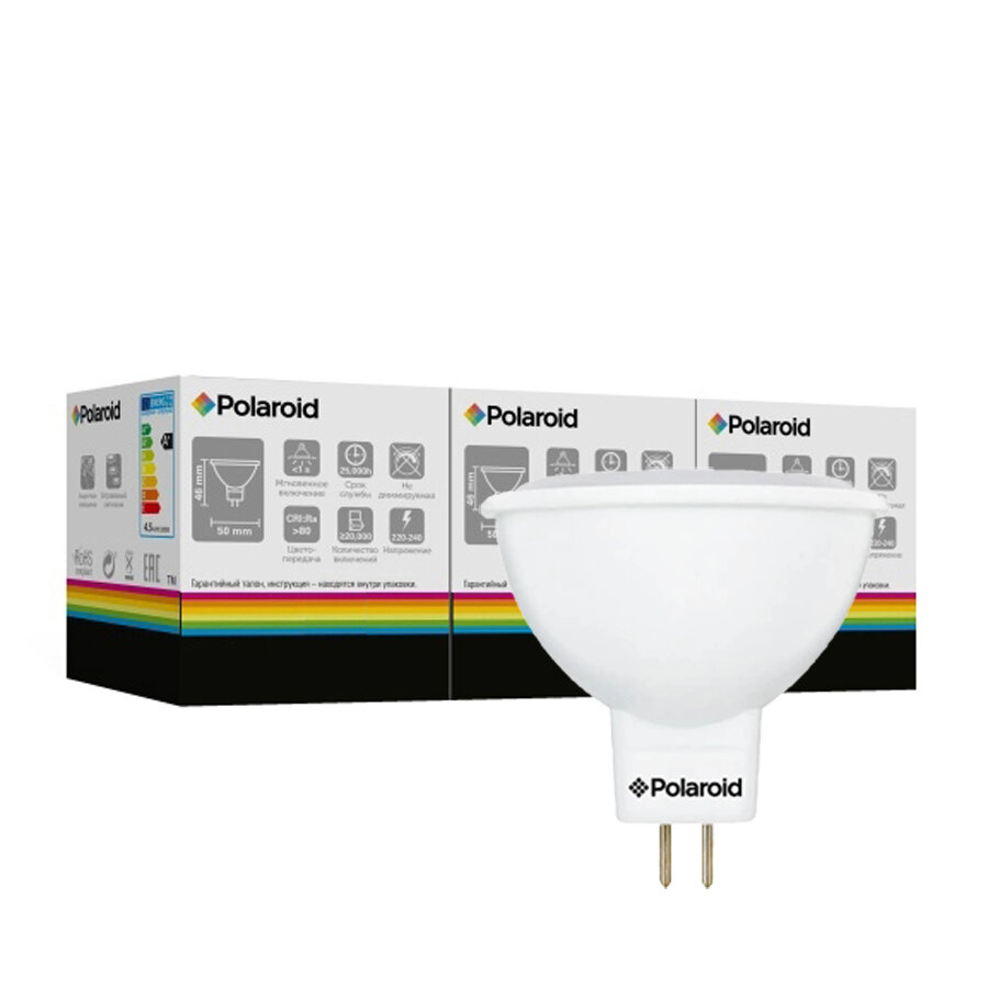 фото Светодиодная лампа Polaroid 220V MR16 4,5W 3000K GU5.3 360lm (3 шт.)